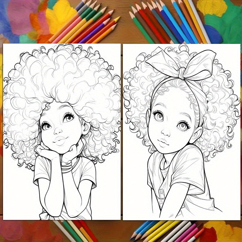Charming Sweet Black Girl Coloring Book - 20 Pages, A4 Size, Premium Thick Paper, Double-Sided Prints, Perfect for Adult Gifts & Home Decor - Ideal for Thanksgiving, Christmas, Valentine's Day, Birthday Presents