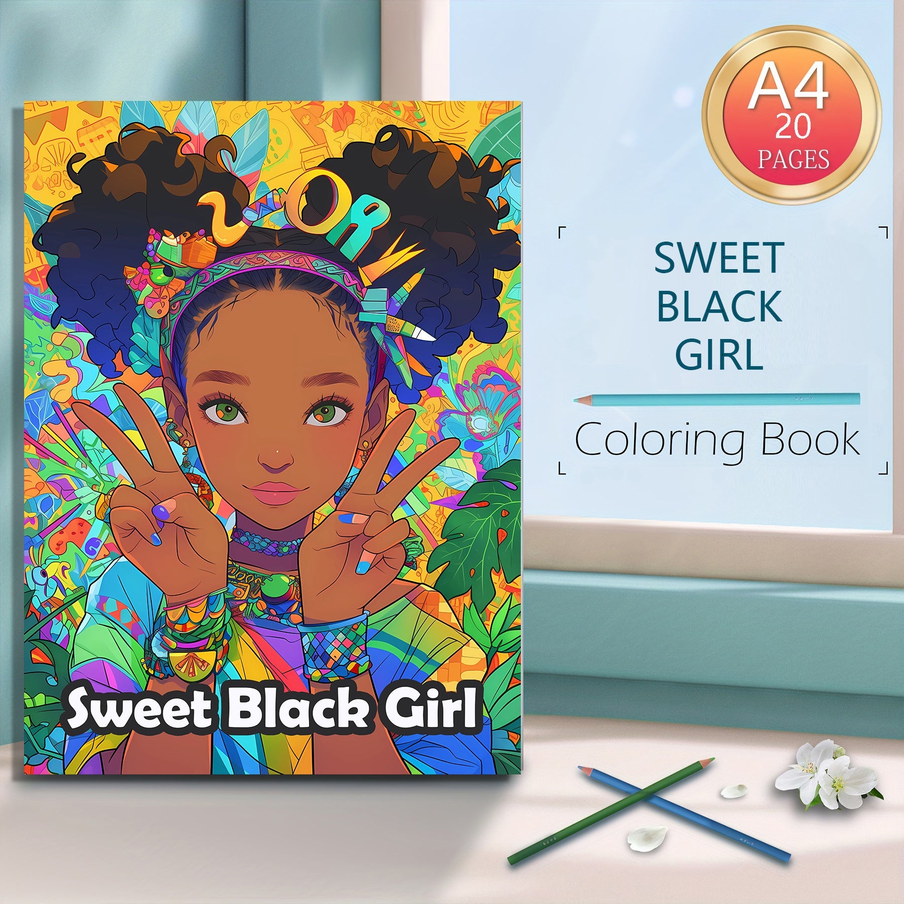 Charming Sweet Black Girl Coloring Book - 20 Pages, A4 Size, Premium Thick Paper, Double-Sided Prints, Perfect for Adult Gifts & Home Decor - Ideal for Thanksgiving, Christmas, Valentine's Day, Birthday Presents